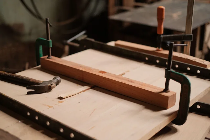 A cabinet carcass being assembled in the shop