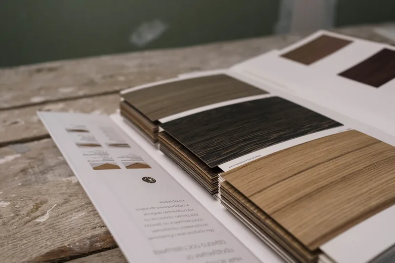 Finish sample boards laid out for selection