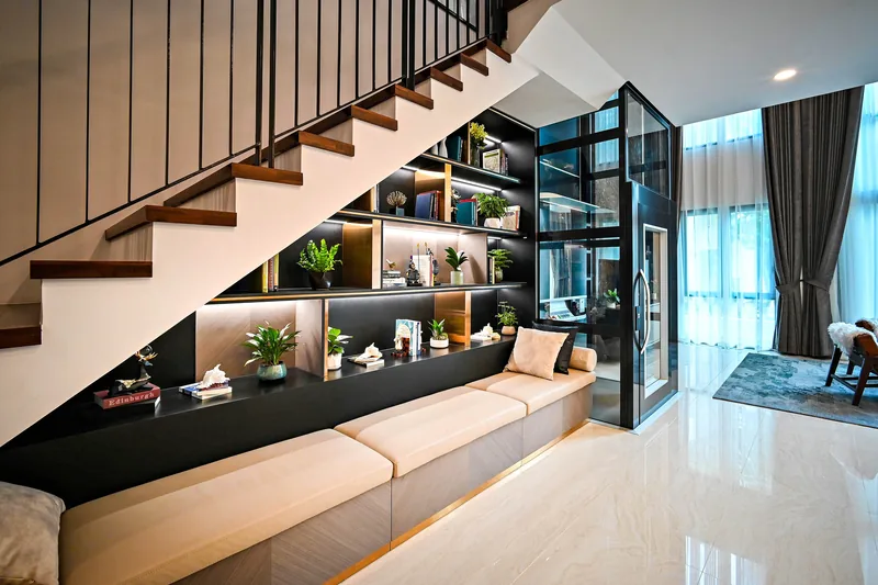 Storage built into the void under a stair