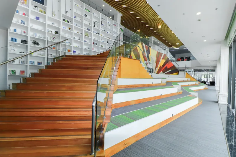 A cabinetry run spanning a tall wall